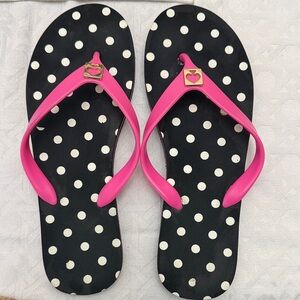 kate spade Black & White Polka Dot Flip Flops with Hot Pink Straps